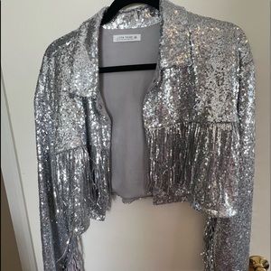 Silver Sequin Cropped Jacket